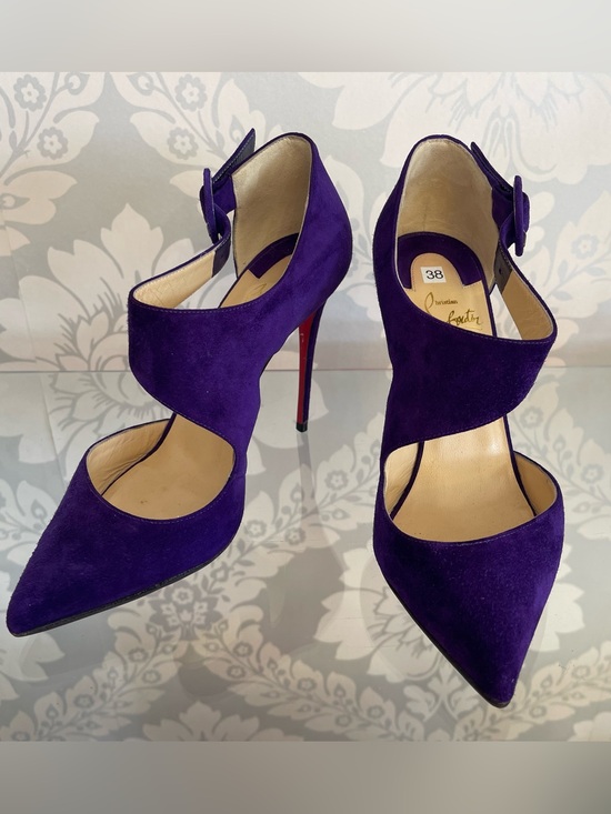 Christian Louboutin Shoes - Christian Louboutin Purple Suede Sculpted Cutout Pointed Pumps - Size 38